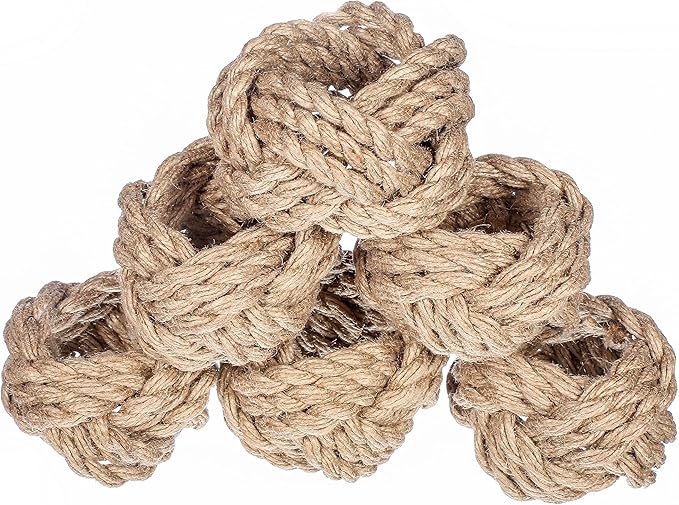 ALPHA Living HOME Woven Napkin Rings Set of 6 - Nautical Napkin Ring Premium 100% Jute Napkin Rings Table Decor with Rustic Charm for Harvest, Thanksgiving, Christmas, Parties & Dining(Brown)