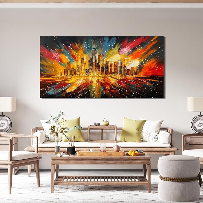 Canvas Wall Art Decor Wall Art Pictures for Living Room Canvas Art Wall Decor Modern Abstract Wall Art Prints Artwork for Walls Colorful City Wall Art Decor Kitchen Bedroom Office Wall Decor 20" X 40"