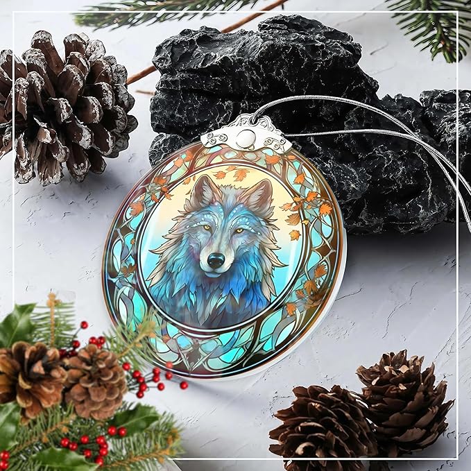 Dog Ornaments for Christmas Tree, Dog Ornament, Big 4 Inch Acrylic Hanging Art, Tree Ornaments, Holiday Decoration, Car Interior Accent, 2025 Christmas Ornament (Mystic Wolf)