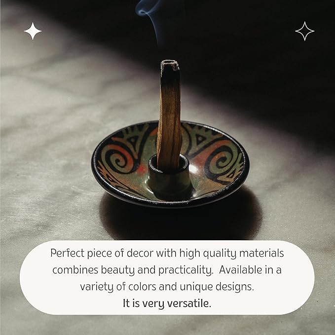 Luna Sundara Authentic Peru Pottery Palo Santo Stick Holder and Incense Holder with 5 Palo Santo Sticks Handmade Ceramic Smudge Bowl Sage Holder Green Gift Set