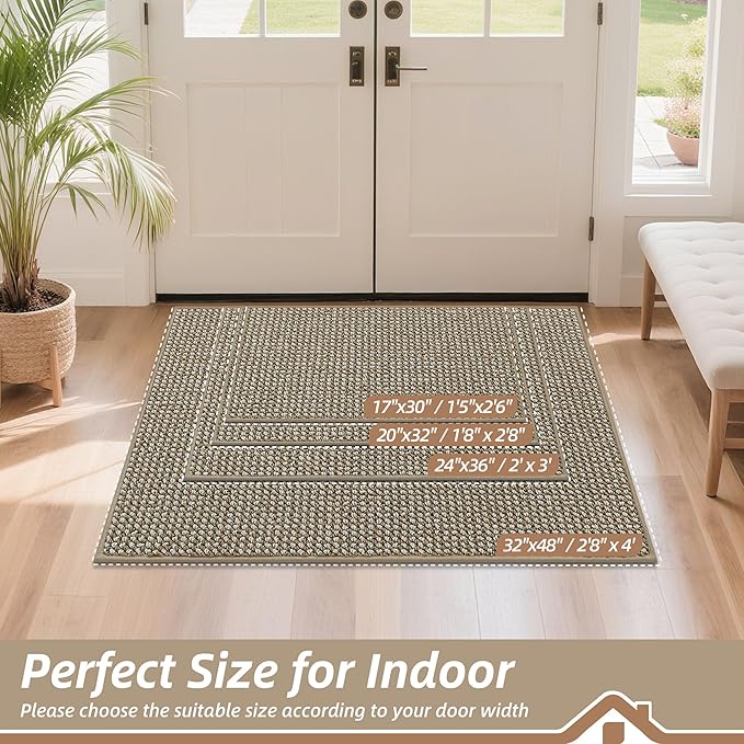 BEQHAUSE Dirt Trapper Door Mat 20" x 32", Non-Slip Washable Doormats Entrance Mat, Dirt Resistant and Absorbent Welcome Mat, Low Profile Floor Mats for Front Back Door and Entryway, Light Beige