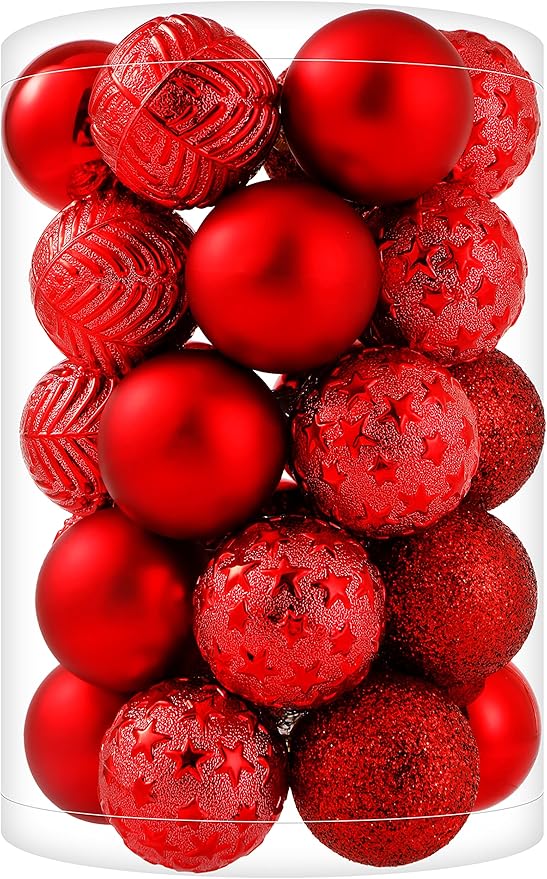 34ct Red Mini Christmas Ball Ornaments Shatterproof Plastic Christmas Tree Decorations for Xmas Party Home Office Holiday Decor -Small Size (1.57"/ 40mm)