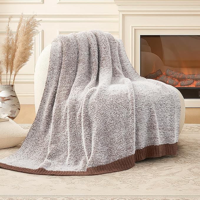 Amélie Home Knit Throw Blanket for Couch, Super Soft Cozy Fuzzy Throws for Sofa Bed Living Room, Luxury Cozy Fluffy Throw for Room Decor, 60" x 80", Heather Brown