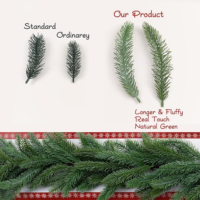 2Pcs 6Ft Norfolk Pine Garlands Realistic,Real Touch Winter Xmas Garland with 144Tips,Christmas Decorations Indoor Outdoor,Artificial Holiday Decor Faux Greenery for Mantle,Fireplace, Table