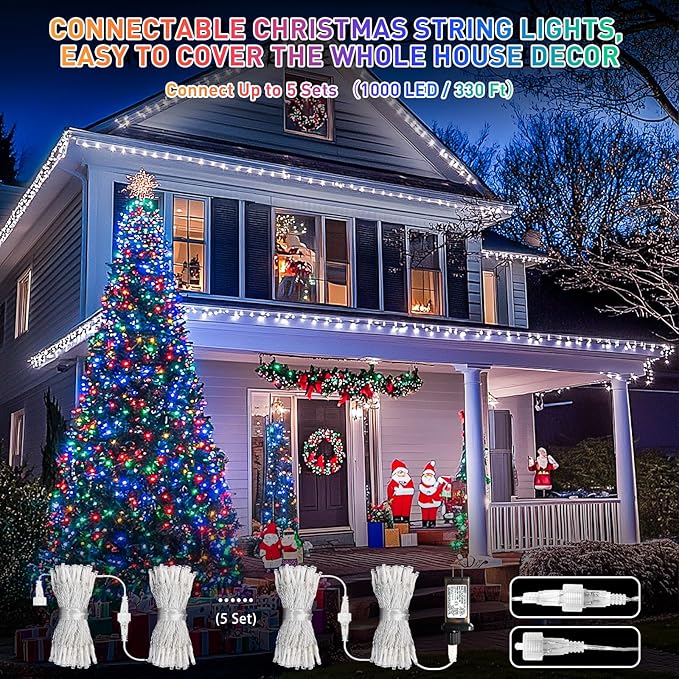 JMEXSUSS 200LED 66Ft Connectable Christmas Lights Indoor Outdoor Clear Wire | White to Multicolor String Lights | Twinkle Fairy Light Plug in for Bedroom Classroom Wedding Tree Patio Xmas Decor