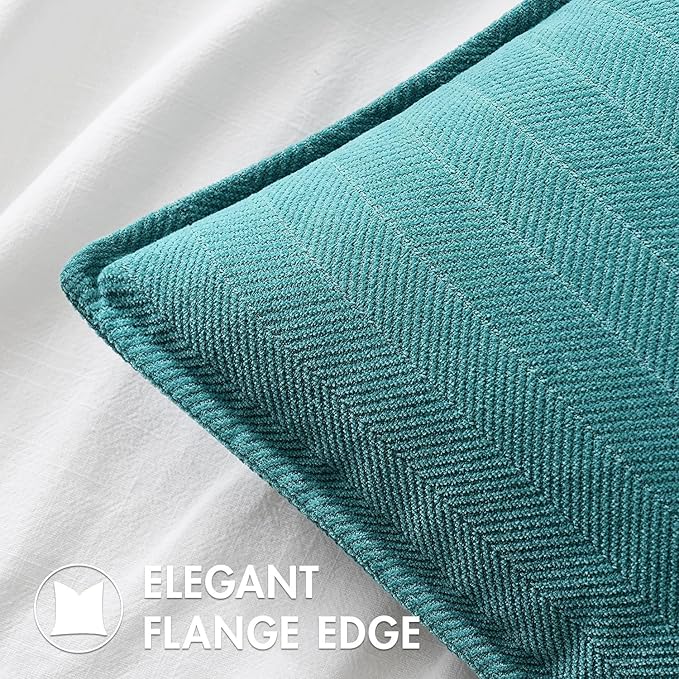 MIULEE Pack of 2 Teal Decorative Pillow Covers 24x24 Inch Soft Chenille Luxurious Couch Throw Pillows Farmhouse Cushion Covers Euro Shams with Elegant Design for Sofa Bedroom Living Room Home Decor