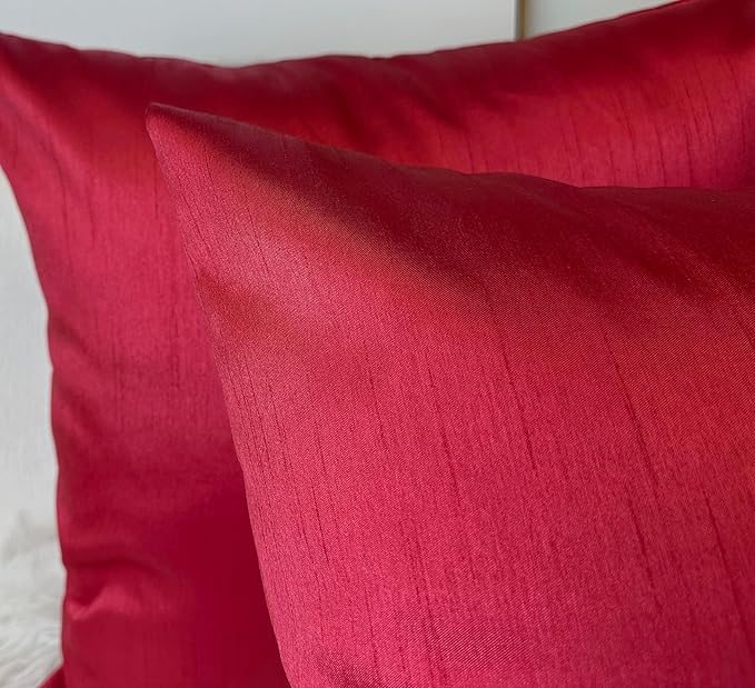 Aiking Home 26x26 Inches Faux Silk Square European Shams, Zipper Closure, Red (Set of 2)