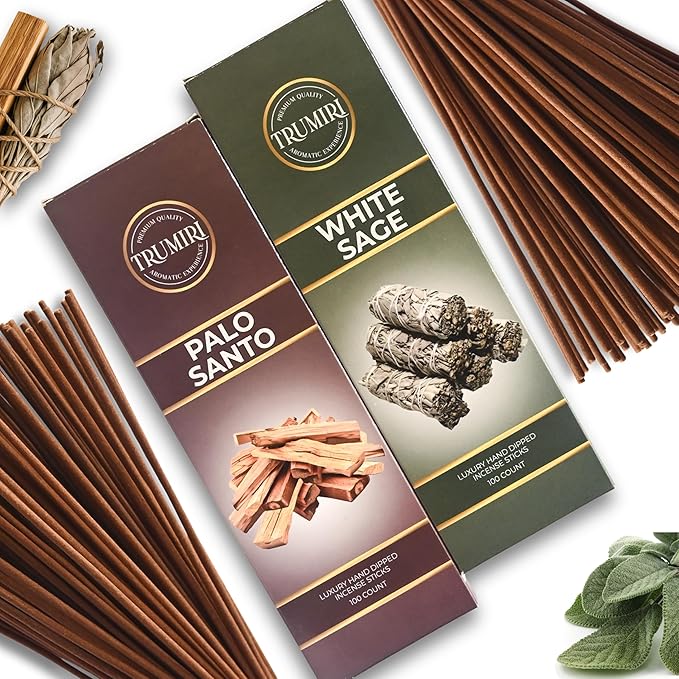 White Sage & Palo Santo - Combo Pack of Incense Sticks - 100 Insence-Sticks of Each Scent - Total 200 Inscents - Incienso for Smudge Rituals and Spiritual Cleansing of Negative Energies