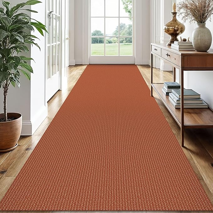 EARTHALL Runner Rug 3x14 Ft Washable Runners for Hallways Extra Long Woven Non Slip Entryway Runner Braided Kitchen Runner Indoor Outdoor Carpet Runners for Stair, Hall, Foyers, Rustic Orange/Tan