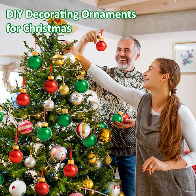 6 Pcs Christmas Ornaments Balls, 3oz Gold-Plated Reusable Fillable Christmas Plastic Ornament Balls for Christmas Tree Hanging Decoration and White Elephant Gifts
