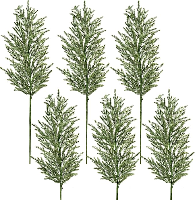 DN DECONATION Artificial Christmas Norfolk Pine Stems, Faux Pine Branches 35.4" 6PCS - Real Touch PE Greenery Fake Pine Needles for Vase Arrangements, Winter, Holiday Indoor Outdoor Home Decor