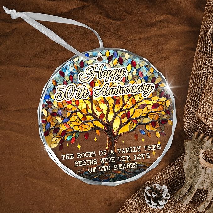 Christmas 50th Anniversary Wedding Gifts for Couples - Glass Christmas Ornaments 2025 for Tree Decorations - Anniversary Wedding Gifts for Women Men Him Her Husband Wife Parents Grandparents