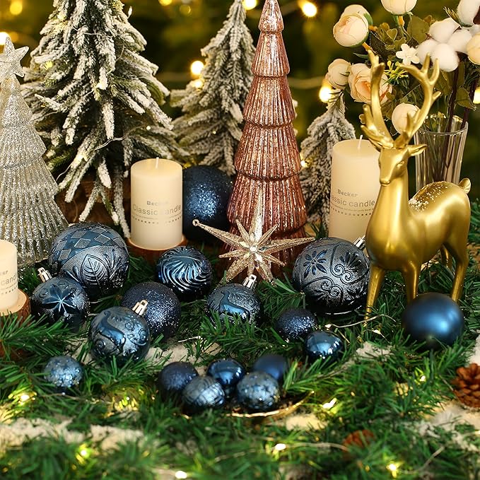 20ct Navy Blue Christmas Ball Ornaments Shatterproof Plastic Christmas Tree Decorations for Xmas Party Home Office Holiday Decor -Large Size (3.15", 80mm)