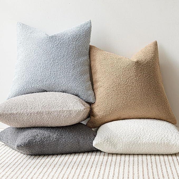 Foindtower Pack of 2 Modern Textured Boucle Lumber Throw Pillow Covers Accent Solid Decorative Pillow Cases Cozy Couch Cushion Case for Sofa Bed Living Room Home Decor, 12 x 20 Inch, Light Blue
