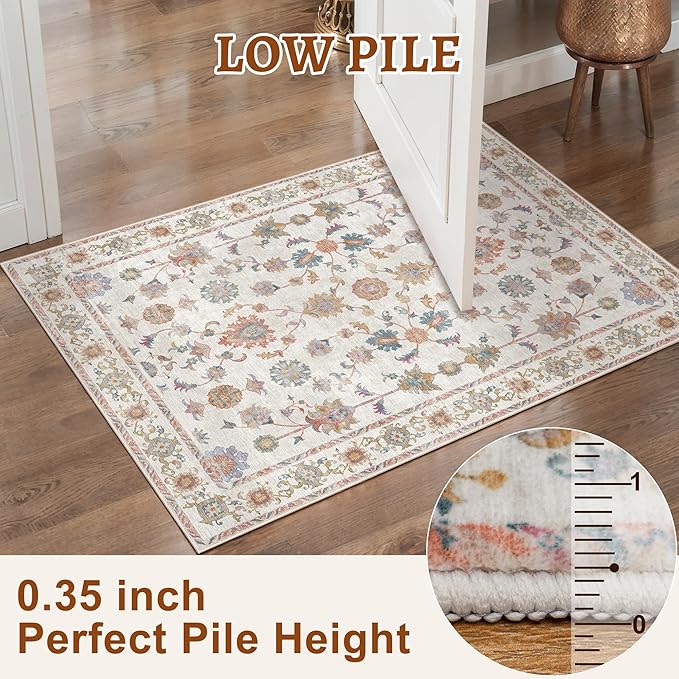 Tangsoo Runner Rug Hallway 2.6x10 Washable Carpet Runner Boho Vintage Floral Distressed Print Non Slip Soft Low-Pile Indoor Rug for Kitchen, Entryway, Bedroom, Laundry, Hallway Runner(Home Decor)