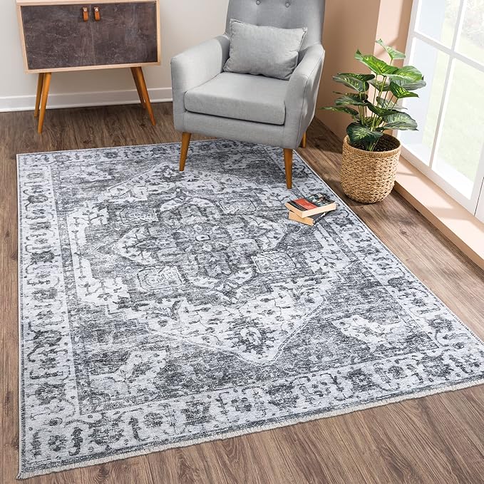 Bloom Rugs Washable Non-Slip 10x14 Rug - Silver/Dark Gray Traditional Oriental Area Rug for Living Room, Bedroom, Dining Room, and Kitchen - Exact Size: 10' x 14'