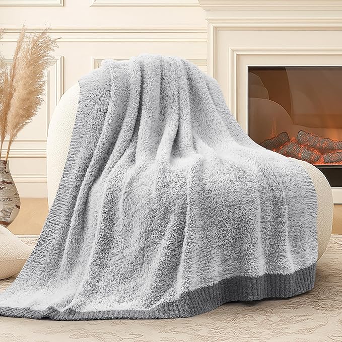 Amélie Home Knit Throw Blanket for Couch, Super Soft Cozy Fuzzy Plush Throws for Sofa, 50" x 60", Heather Grey