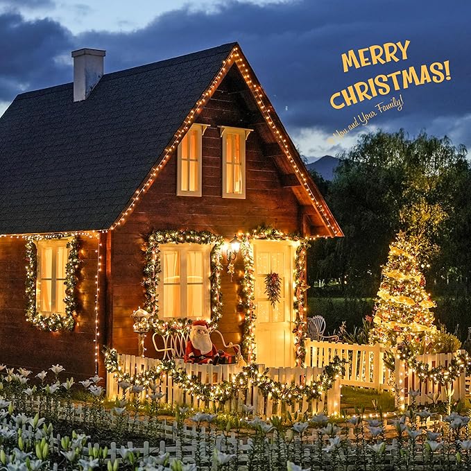 JMEXSUSS 168FT 600 LED Christmas Lights Outdoor Waterproof Clear Wire Warm White Christmas Tree Lights Plug in String Fairy Lights for Outside Indoor for Bedroom Wedding Party Holiday Xmas Decorations