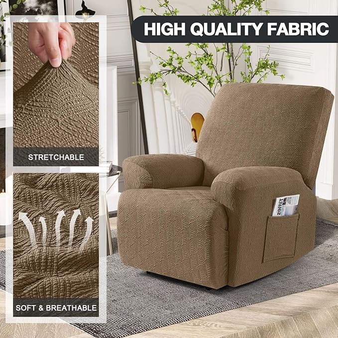 Timeles Recliner Covers Extra Wide Recliner Chair Covers Reclining Couch Covers Sofa Slipcovers Stretch Soft Washable (Single-Seater Oversized, Light Brown)