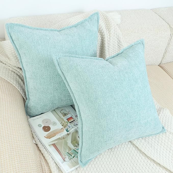 OYIMUA Soft Textured Decorative Throw Pillow Covers 18x18 Turquoise Blue Chenille Square Accent Solid Cushion Cover Cozy Farmhouse Pillow Cases for Couch Sofa Bedroom Living Room