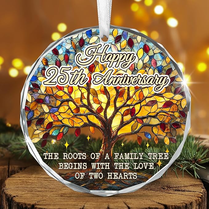 25th Christmas Anniversary Wedding Gifts for Couples - Glass Christmas Ornaments 2025 for Tree Decorations - Anniversary Wedding Gifts for Women Men Him Her Husband Wife Parents Grandparents