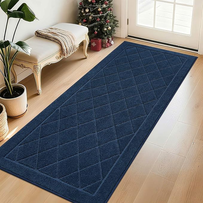 BEQHAUSE Dirt Trapper Door Mat 32" x 72", Doormat Non-Slip Entryway Rugs Washable, Dog Door Mat Stain Resistant and Absorbent Welcome Floor Mat for Front Back Door, Muddy Wet Shoes & Paws, Navy Blue