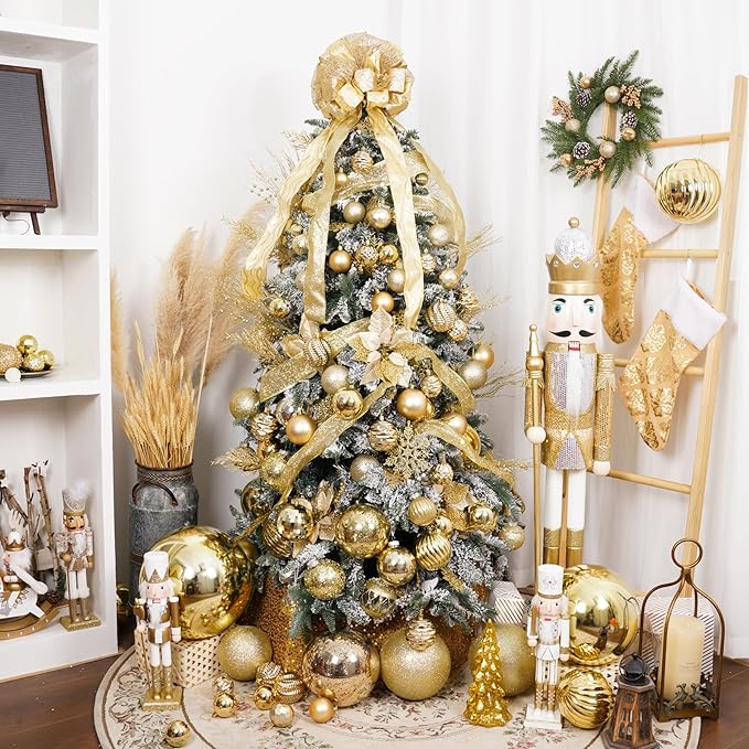 XmasExp Large Christmas Ball Ornaments,2pcs Gold Giant Shatterproof Plastic Hanging Mercury Xmas Ball Decorations Christmas Tree Ornaments (Gold, 6")