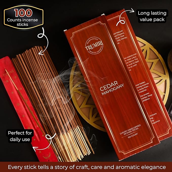 Cedar Mahogany Incense Sticks - Pack of 100 Inscents-Sticks - Inciensos Aromaticos para La Casa - Made with Natural Ingredients - Scented Insence Non Toxic Insense Incents