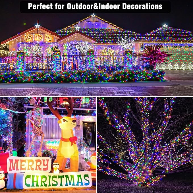 66ft Christmas Lights Outdoor Waterproof, 200 LED String Lights for Bedroom Clear Wire with 8 Modes, Plug in Twinkle Fairy String Light for Indoor Outdoor Home Party Garden Decorations, Multicolor