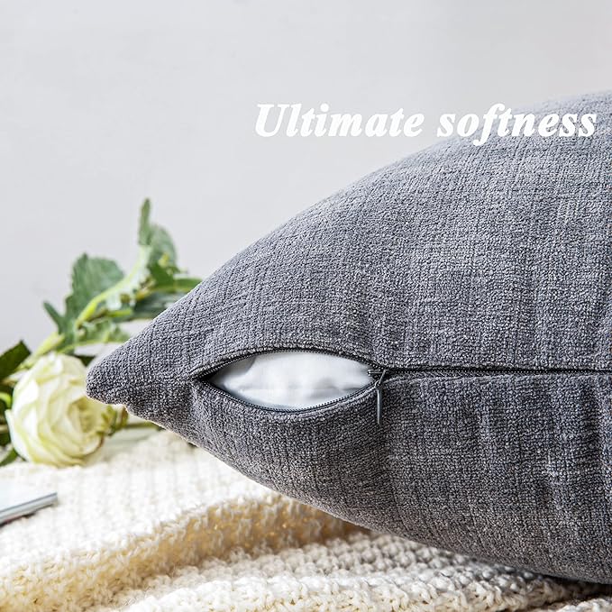 GAWAMAY Decorative Throw Pillow Covers 16x16 Inch Set of 2, Super Soft Chenille Square Pillows Farmhouse Fall Pillowcase for Living Room Bedroom Sofa Couch Cushion Cover Grey 40x40cm (No Insert)