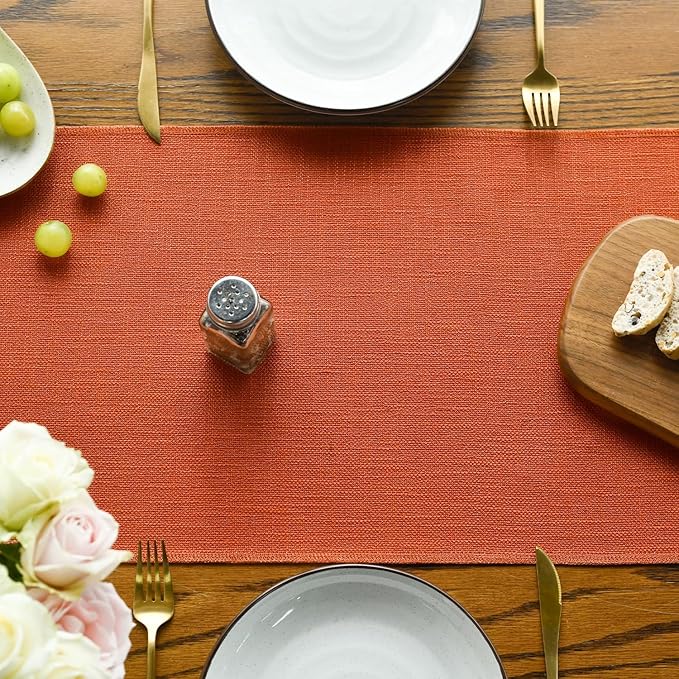 Artoid Mode Terracotta Orange Tassel Table Runner, Fall Linen Blend Rustic Farmhouse Style Kitchen Table Decoration Holiday Wedding Party Dinning Decor 13x48 Inch