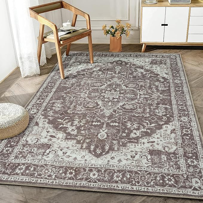 Bloom Rugs Washable Non-Slip 6' x 9' Rug - Dark Brown Traditional Medallion Area Rug for Living Room, Bedroom, Dining Room, and Kitchen - Exact Size: 6' x 9'