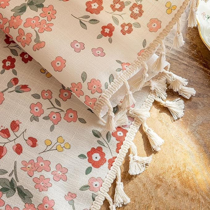 OYX Pink Boho Farmhouse Floral Curtains 84 Inch Long 2 Panels For Living Room, Flower Girl Bedroom Light Filtering Drapes, Vintage Country French Patterned Rod Pocket Aesthetic Decor Window Treatments