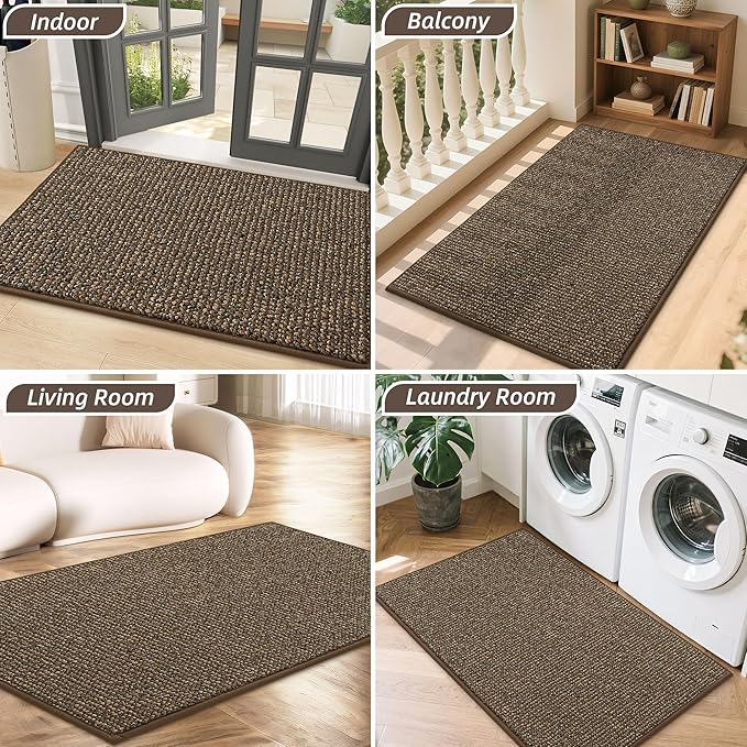 BEQHAUSE Dirt Trapper Door Mat 24" x 36", Non-Slip Washable Doormats Entrance Mat, Dirt Resistant and Absorbent Welcome Mat, Low Profile Floor Mats for Front Back Door and Entryway, Brown