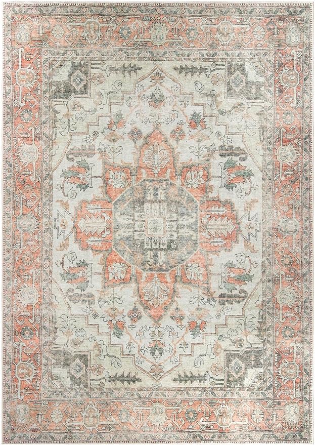 Keen Home Design 4x6 Rug - Machine Washable Area Rug with Non-Slip Backing, Ideal for Living Room, Dining Room, Bedroom - Vintage, Easy Clean, Durable, Low Pile - (4' x 6')