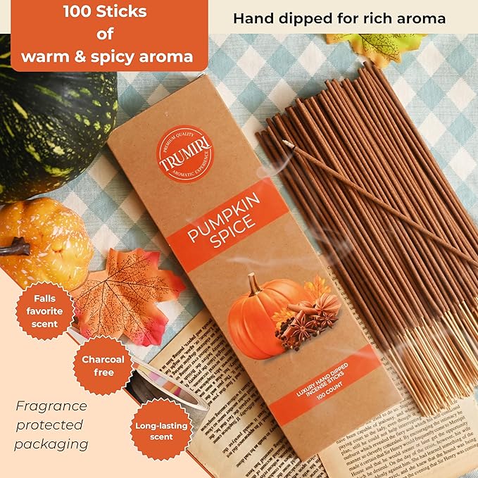 Pumpkin Spice Incense Sticks - Pack of 100 Inscents-Sticks - Inciensos Aromaticos Made with Natural Spices - Scented Insence Non Toxic Insense Incents