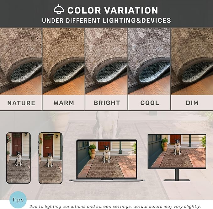 Brown 9x12 Living Room Rug - Vintage Western Eclectic Unique Neutral Taupe, Washable Low Pile Non-Slip Large Area Rugs for Dining Under Table Bedroom Under Bed