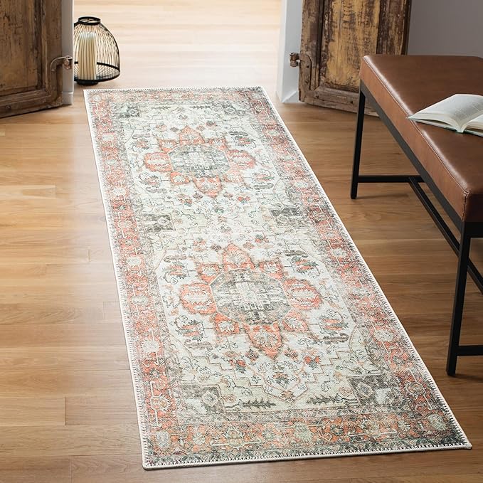 Keen Home Design 2x10 Rug - Machine Washable Runner Rug with Non-Slip Backing, Ideal for Hallway, Entryway, Kitchen, Laundry Room - Vintage, Easy Clean, Durable, Low Pile - (2'6" x 10')