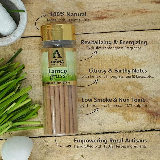 The Aroma Factory Dhoop batti .No Bamboo Herbal Dhoop Sticks with Incense Holder, 5 Bottle x 75g,with Jute Bag (Aromatherapy)
