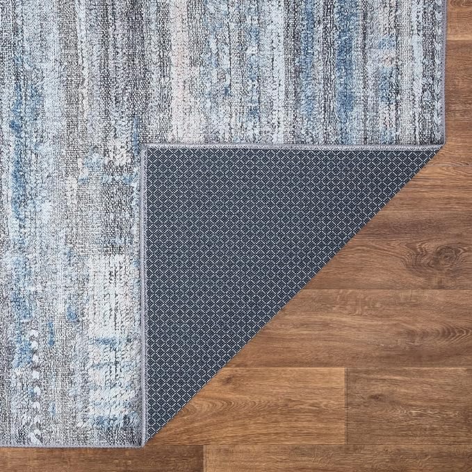 Bloom Rugs Washable Non-Slip 10x14 Rug - Gray/Blue/Blush Modern Abstract Area Rug for Living Room, Bedroom, Dining Room, and Kitchen - Exact Size: 10' x 14'