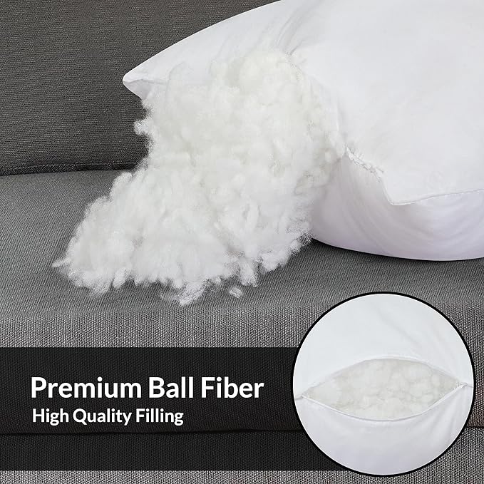 ROYALE LINENS 14 x 14 Pillow Insert - Down Alternative Throw Pillows Insert - Square Pillow Pack of 1 White - Bed & Couch Pillows - Inner Cushion for Bed, Cushion for Living Room - Shams Stuffer