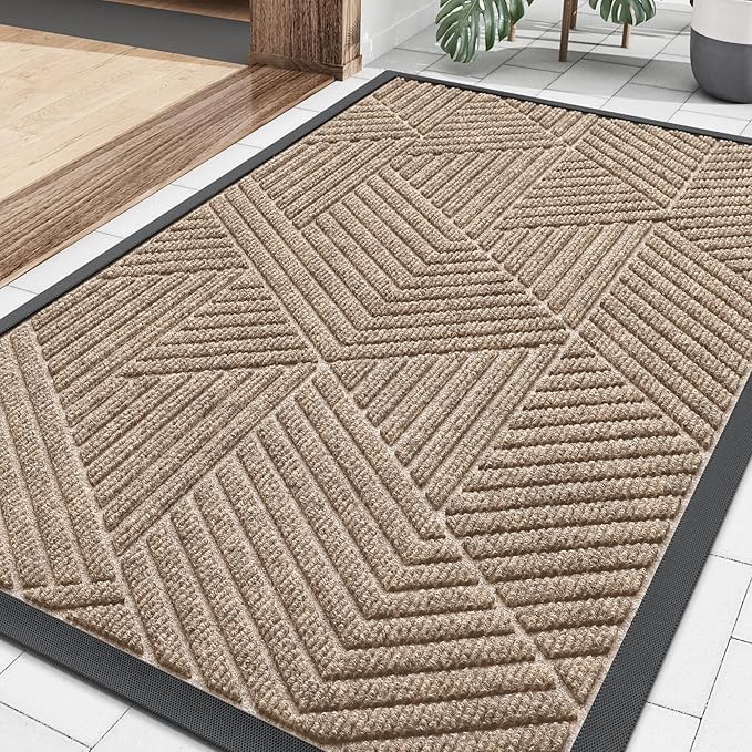 Smiry Front Door Mat Outside Entrance, Heavy Duty Sturdy Natural Rubber Doormat, Trap Dirt and Moisture, Easy Clean Low Profile Welcome Floor Mats for Indoor Outdoor Entry, 35X23 Inch, Mixed Camel