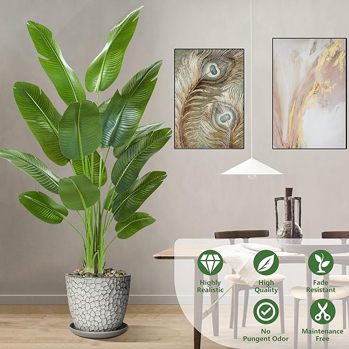 Bird of Paradise Artificial Tree 7ft Tall Faux Plant, Fake Banana Leaf Plant Indoor, Faux Palm Tree Faux Floor Plants Tropical Tree in Pot, Present for Friend Housewarming Decor