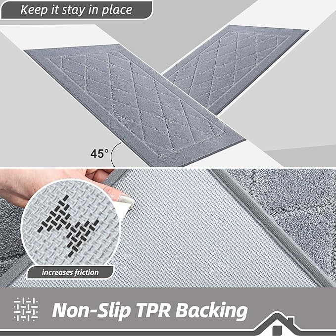BEQHAUSE Dirt Trapper Door Mat 24" x 60", Doormat Non-Slip Entryway Rugs Washable, Dog Door Mat Stain Resistant and Absorbent Welcome Floor Mat for Front Back Door, Muddy Wet Shoes & Paws, Grey