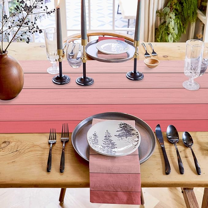 Vandarllin Table Runners 13X120 Inches Extra Long, Light Pink,Cotton Linen Farmhouse Retro Rustic Barn Wood Texture Tablecloths Non-Slip Party Table Decorations for Kitchen,Home,Dining,Outdoor,