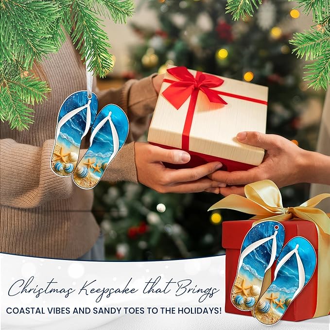 Beach Decor Christmas Decorations - Acrylic Christmas Ornaments 2025 for Xmas Decorations - Beach Gifts for Women Men, Nautical Ocean Gifts for Mom Dad Family Friend, Boho Coastal Decor