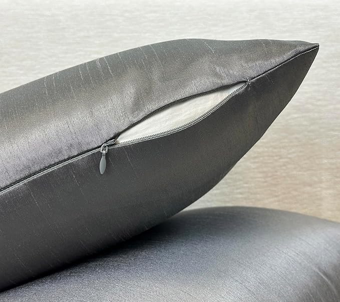 Aiking Home 12x24 Inches Faux Silk Rectangular Throw Pillow Cover, Zipper Closure, Charcoal (Set of 2)