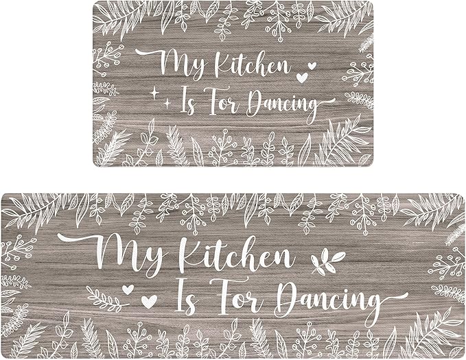 Kitchen Rug Mats for Floor Cushioned Anti Fatigue Gray Kitchen Rugs Sets of 2 Rustic Farmhouse Non Slip Waterproof Comfort Memory Foam Standing Floor Mat for Office Laundry Sink Desk