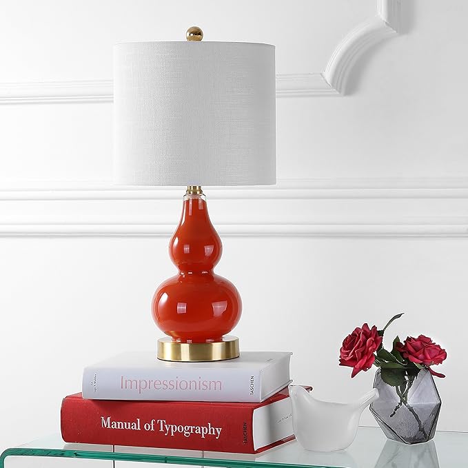 JONATHAN Y JYL1028G Anya 20.5" Mini Glass LED Table Lamp, Transitional, Glam, Midcentury, Modern, Elegant, Office, Living Room, Family Room, Dining Room, Bedroom, Hallway, Foyer, Sunset Orange