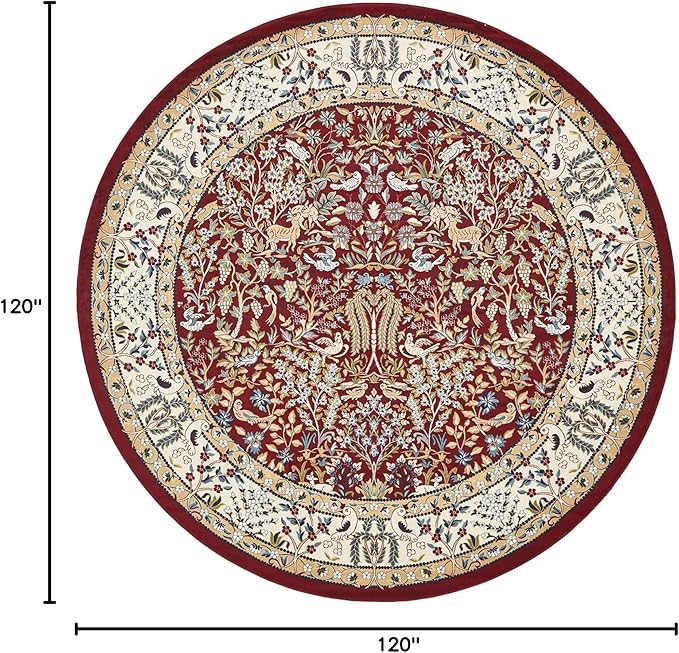 Unique Loom Narenj Collection Area Rug - Bristol (10' Round, Burgundy/ Beige)